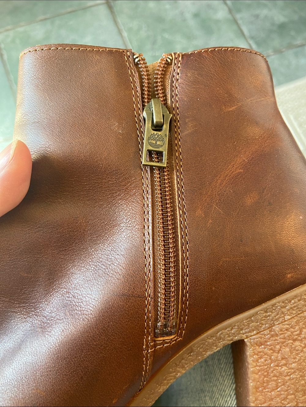 Timberland Brown Leather Peep Toe Ankle Heeled Boots - Picture 6 of 6